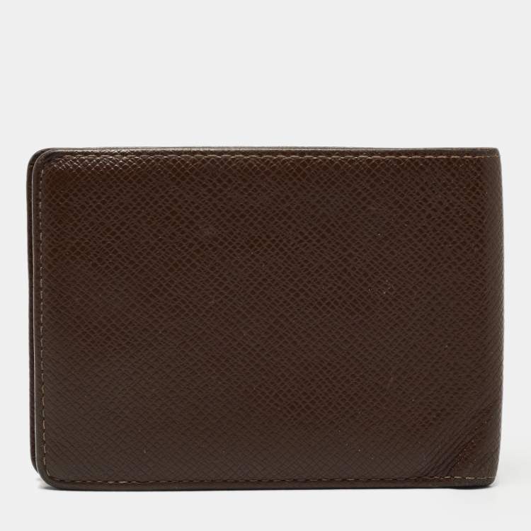 Pre Owned Louis Vuitton Brown Leather Bifold Compact Wallet