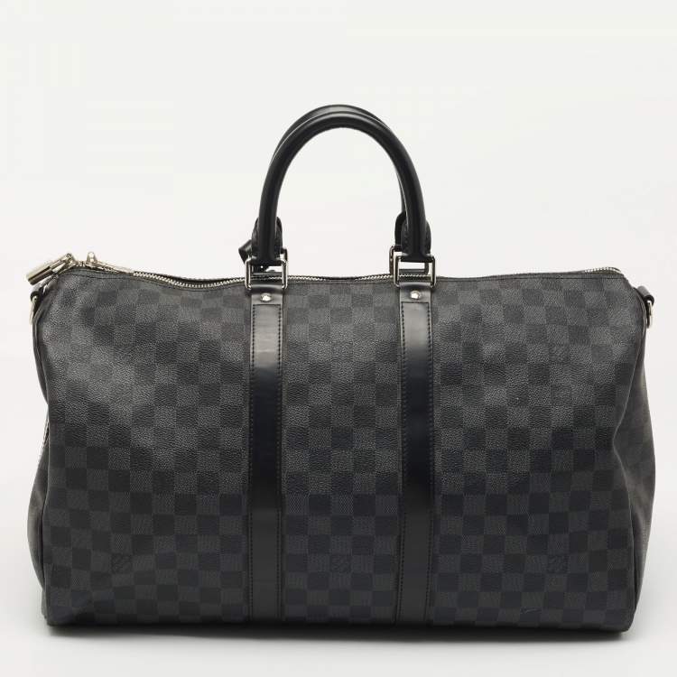 Pre Owned Louis Vuitton Damier Graphite Canvas and Leather Keepall Bandouliere 45 Bag