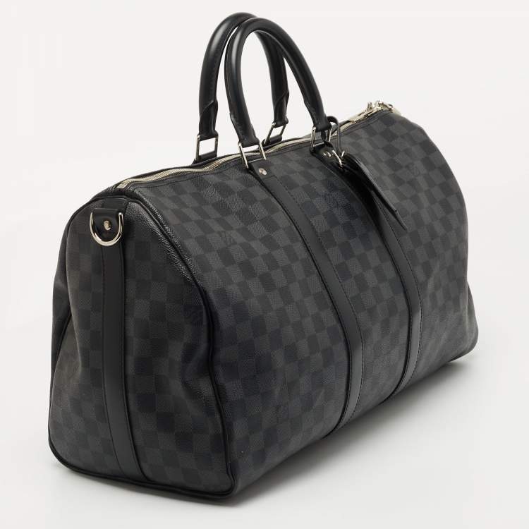 Pre Owned Louis Vuitton Damier Graphite Canvas and Leather Keepall Bandouliere 45 Bag