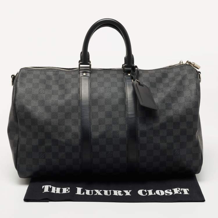 Pre Owned Louis Vuitton Damier Graphite Canvas and Leather Keepall Bandouliere 45 Bag