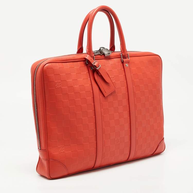 Pre Owned Louis Vuitton Orange Damier Infini Leather Porte Documents Voyage Briefcase