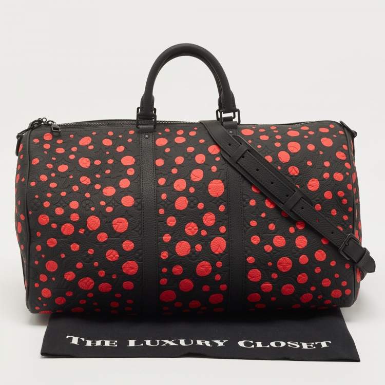 Pre Owned Louis Vuitton X Yayoi Kusama Black/Red Monogram Empreinte Leather Keepall 50 Bandouliere Bag