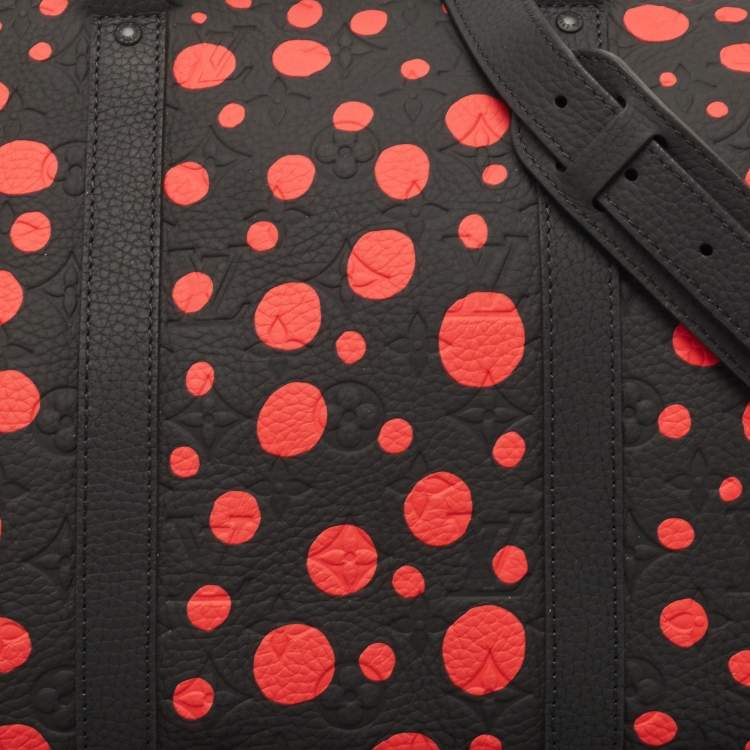 Pre Owned Louis Vuitton X Yayoi Kusama Black/Red Monogram Empreinte Leather Keepall 50 Bandouliere Bag