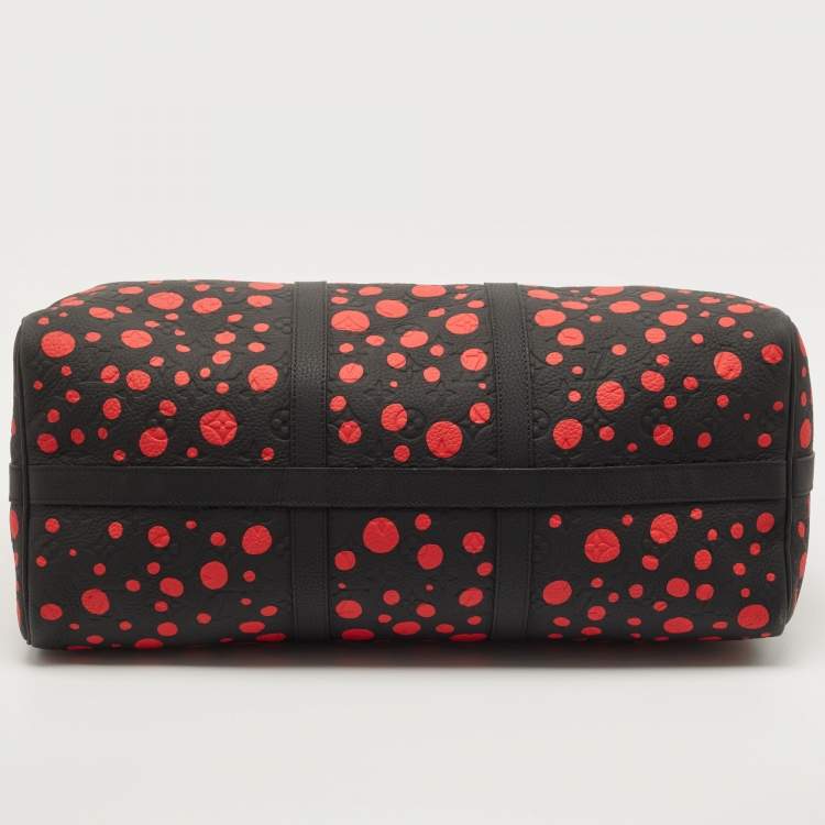 Pre Owned Louis Vuitton X Yayoi Kusama Black/Red Monogram Empreinte Leather Keepall 50 Bandouliere Bag