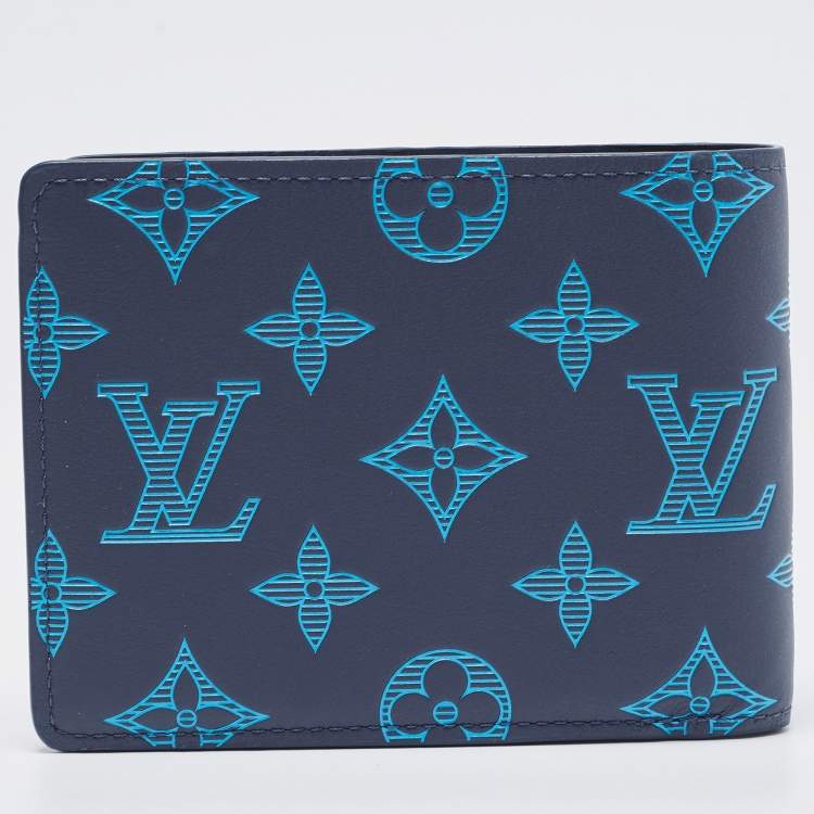Pre Owned Louis Vuitton Navy River Blue Monogram Leather Multiple Wallet