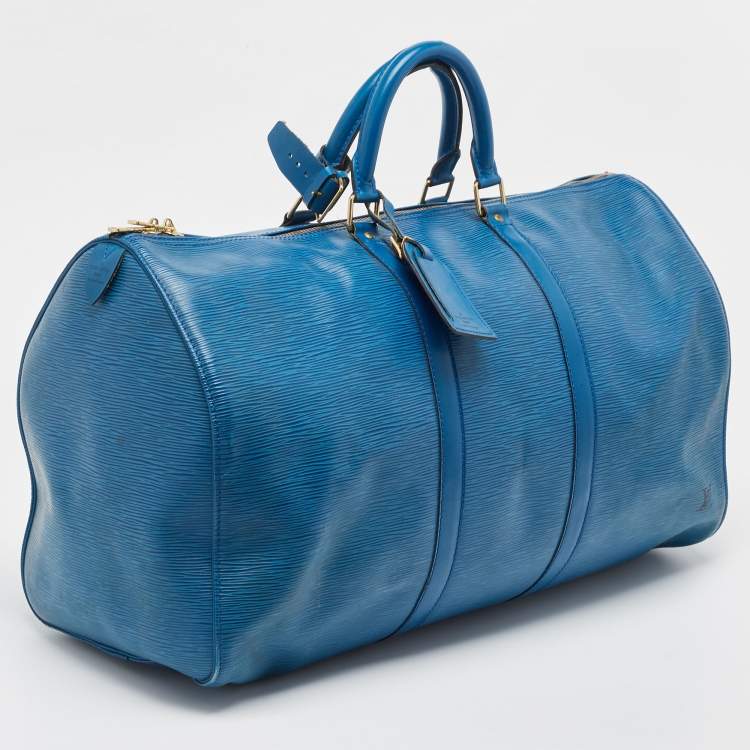 Pre Owned Louis Vuitton Blue Toledo Epi Leather Keepall 50 Bag