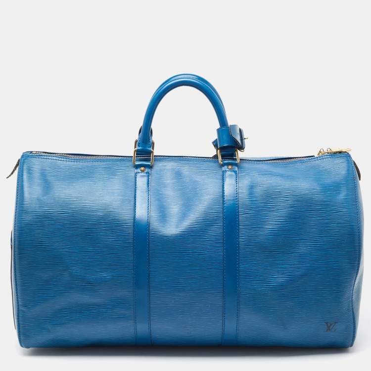Pre Owned Louis Vuitton Blue Toledo Epi Leather Keepall 50 Bag