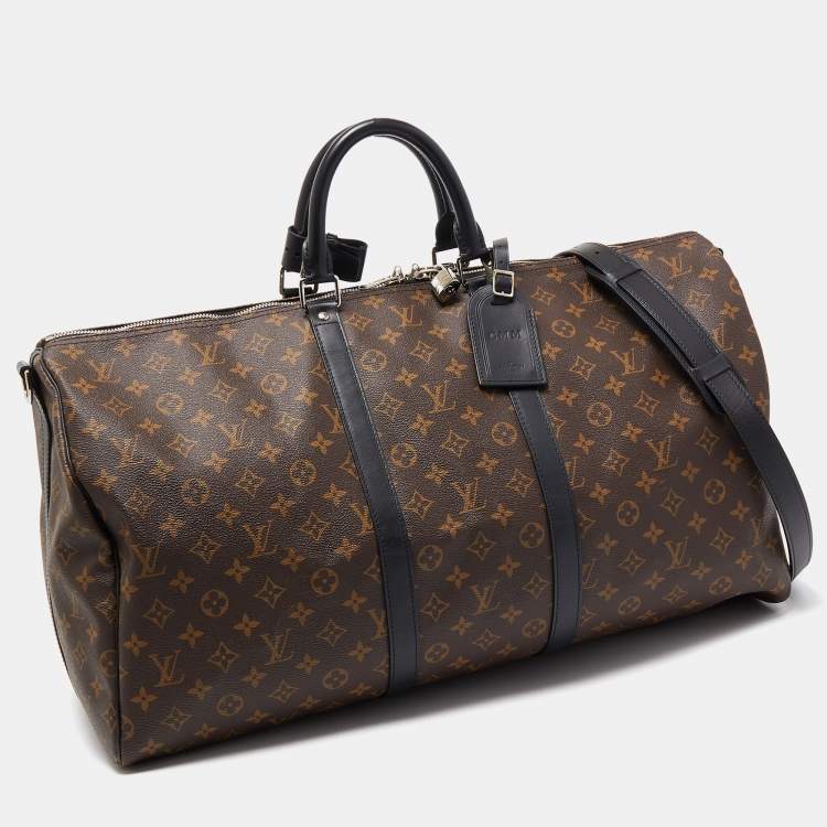 Pre Owned Louis Vuitton Black/Monogram Canvas Keepall Bandouliere 55 Bag