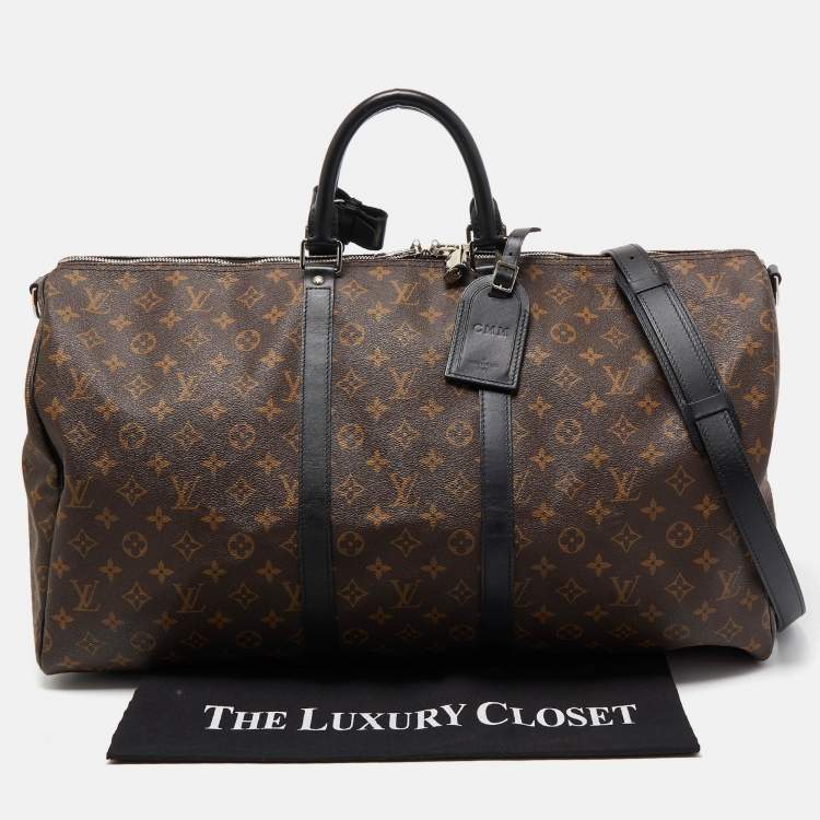 Pre Owned Louis Vuitton Black/Monogram Canvas Keepall Bandouliere 55 Bag