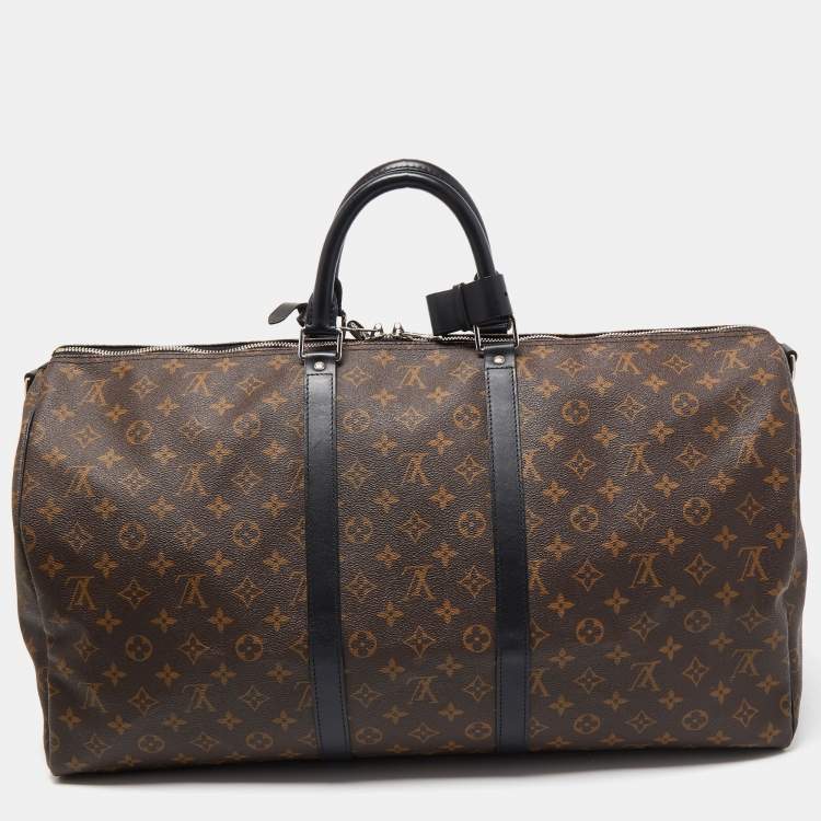 Pre Owned Louis Vuitton Black/Monogram Canvas Keepall Bandouliere 55 Bag