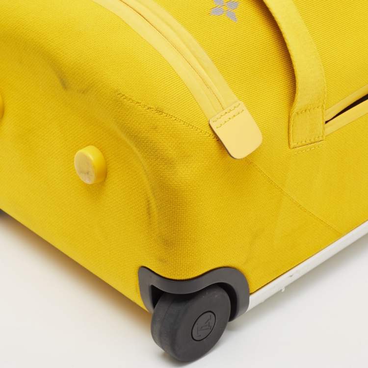 Pre Owned Louis Vuitton Yellow Monogram Knit Horizon Soft Duffle 55 Rolling Luggage