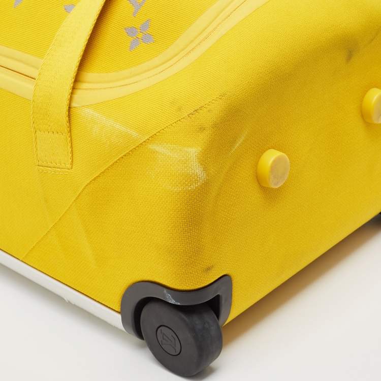 Pre Owned Louis Vuitton Yellow Monogram Knit Horizon Soft Duffle 55 Rolling Luggage