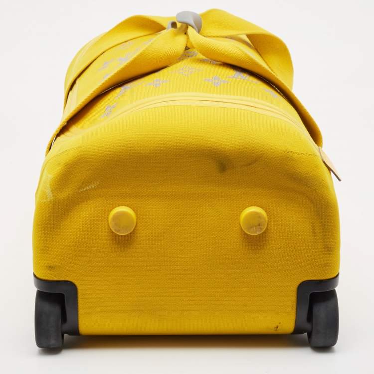 Pre Owned Louis Vuitton Yellow Monogram Knit Horizon Soft Duffle 55 Rolling Luggage