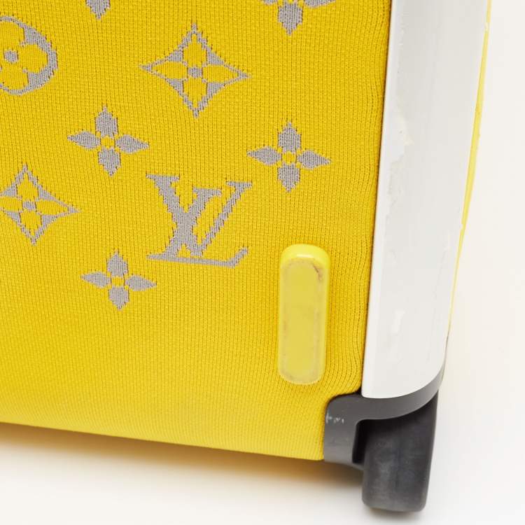 Pre Owned Louis Vuitton Yellow Monogram Knit Horizon Soft Duffle 55 Rolling Luggage