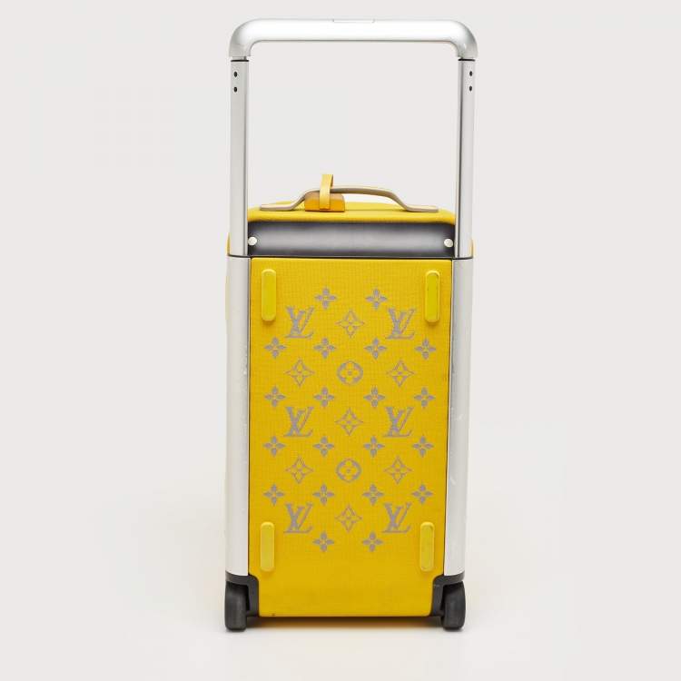 Pre Owned Louis Vuitton Yellow Monogram Knit Horizon Soft Duffle 55 Rolling Luggage
