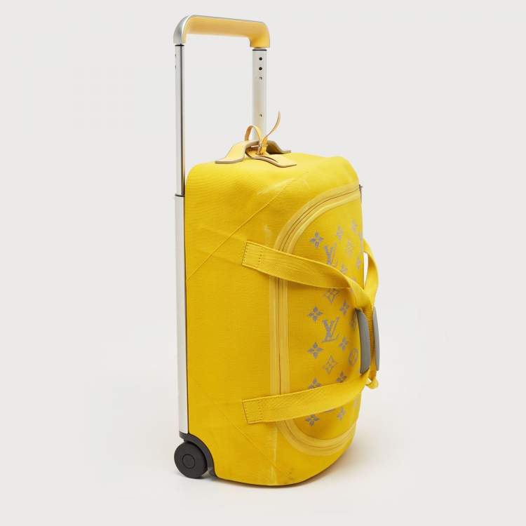 Pre Owned Louis Vuitton Yellow Monogram Knit Horizon Soft Duffle 55 Rolling Luggage