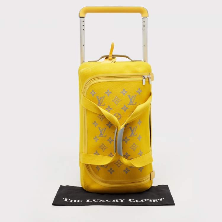Pre Owned Louis Vuitton Yellow Monogram Knit Horizon Soft Duffle 55 Rolling Luggage