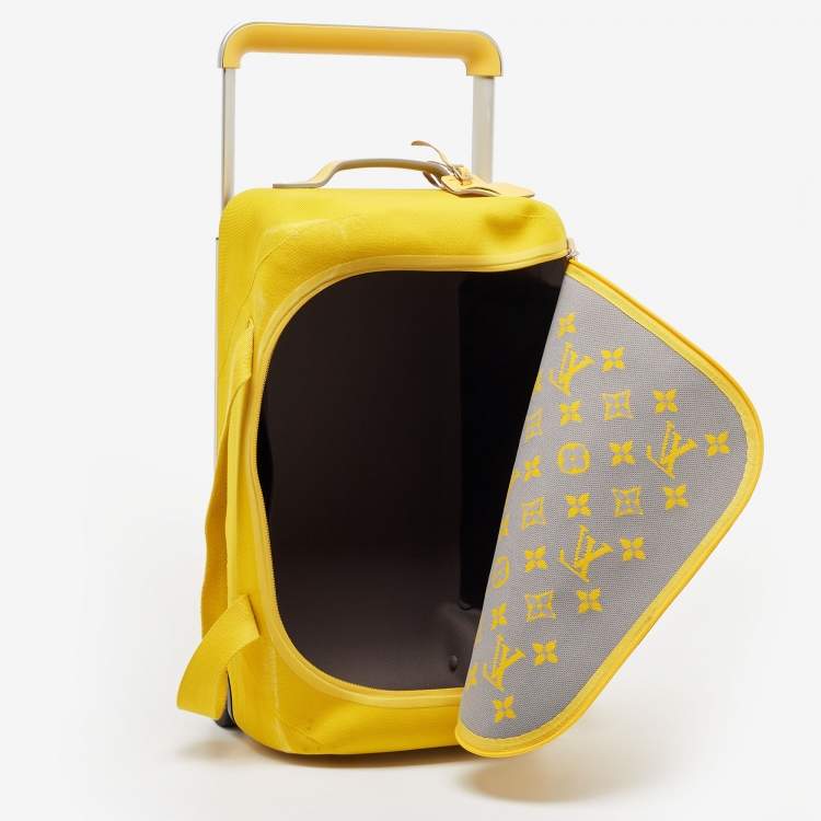 Pre Owned Louis Vuitton Yellow Monogram Knit Horizon Soft Duffle 55 Rolling Luggage