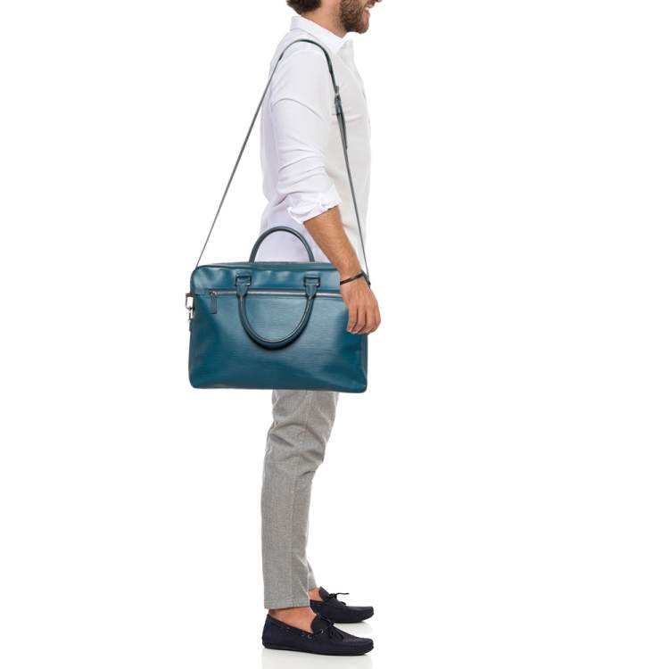 Pre Owned Louis Vuitton Cyan Epi Leather Porte Documents Business Briefcase Bag