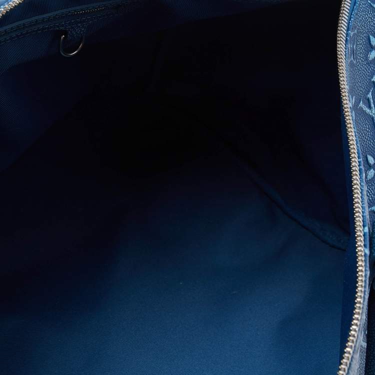 Pre Owned Louis Vuitton Blue Washed Monogram Empreinte Leather Keepall Bandoulière 50 Bag