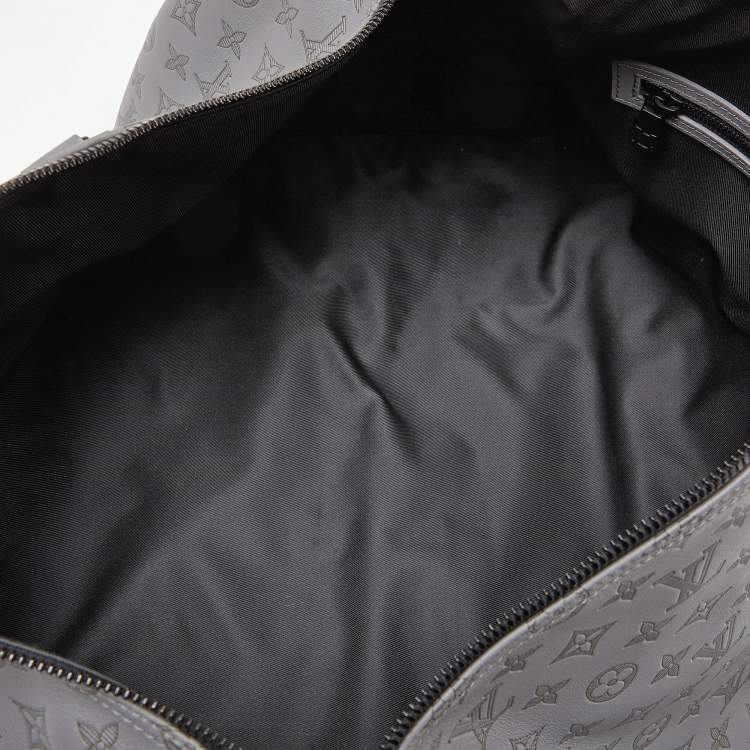 Pre Owned Louis Vuitton Anthracite Grey Monogram Shadow Leather Keepall Bandoulière 50 Bag