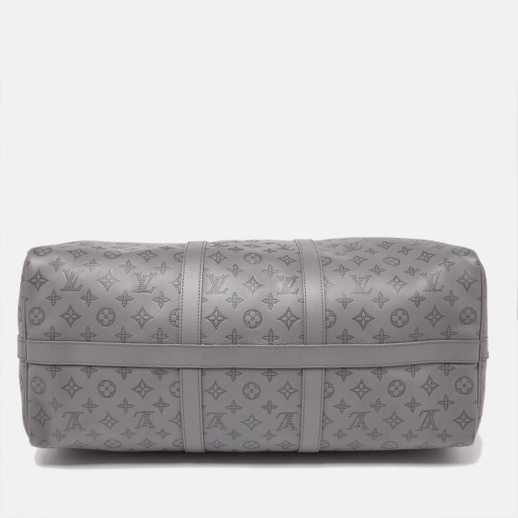 Pre Owned Louis Vuitton Anthracite Grey Monogram Shadow Leather Keepall Bandoulière 50 Bag
