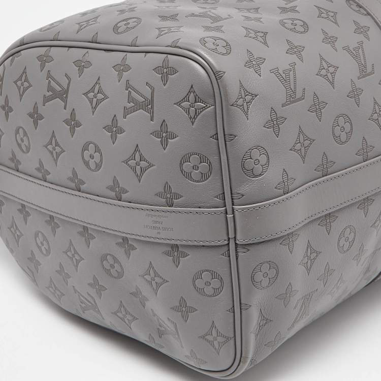 Pre Owned Louis Vuitton Anthracite Grey Monogram Shadow Leather Keepall Bandoulière 50 Bag
