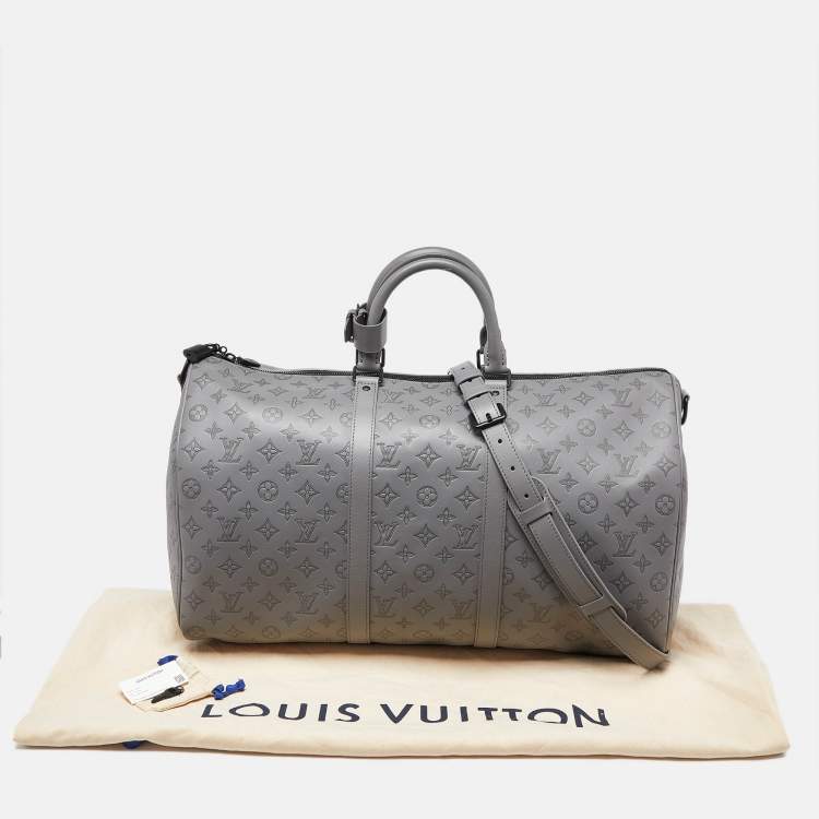 Pre Owned Louis Vuitton Anthracite Grey Monogram Shadow Leather Keepall Bandoulière 50 Bag