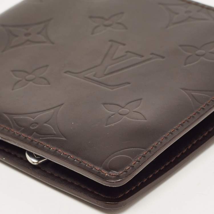Pre Owned Louis Vuitton Cafe Brown Leather Monogram Glazed Compact Wallet 