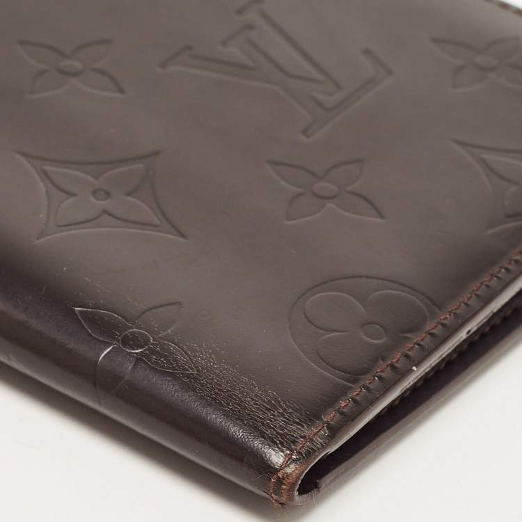 Pre Owned Louis Vuitton Cafe Brown Leather Monogram Glazed Compact Wallet 