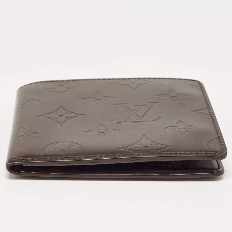 Pre Owned Louis Vuitton Cafe Brown Leather Monogram Glazed Compact Wallet 