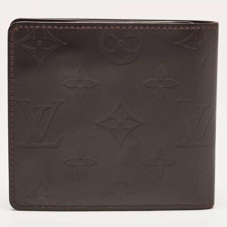 Pre Owned Louis Vuitton Cafe Brown Leather Monogram Glazed Compact Wallet 