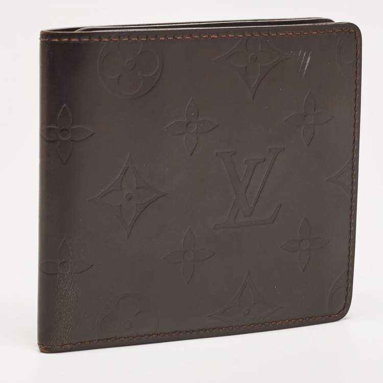 Pre Owned Louis Vuitton Cafe Brown Leather Monogram Glazed Compact Wallet 