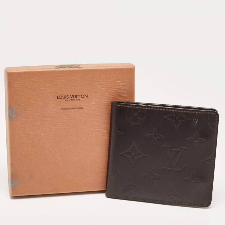 Pre Owned Louis Vuitton Cafe Brown Leather Monogram Glazed Compact Wallet 