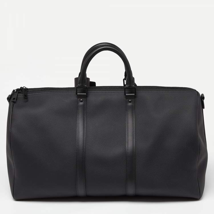Pre Owned Louis Vuitton Black Aerogram Leather Keepall Bandoulière 50 Bag