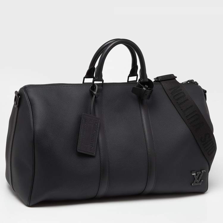 Pre Owned Louis Vuitton Black Aerogram Leather Keepall Bandoulière 50 Bag