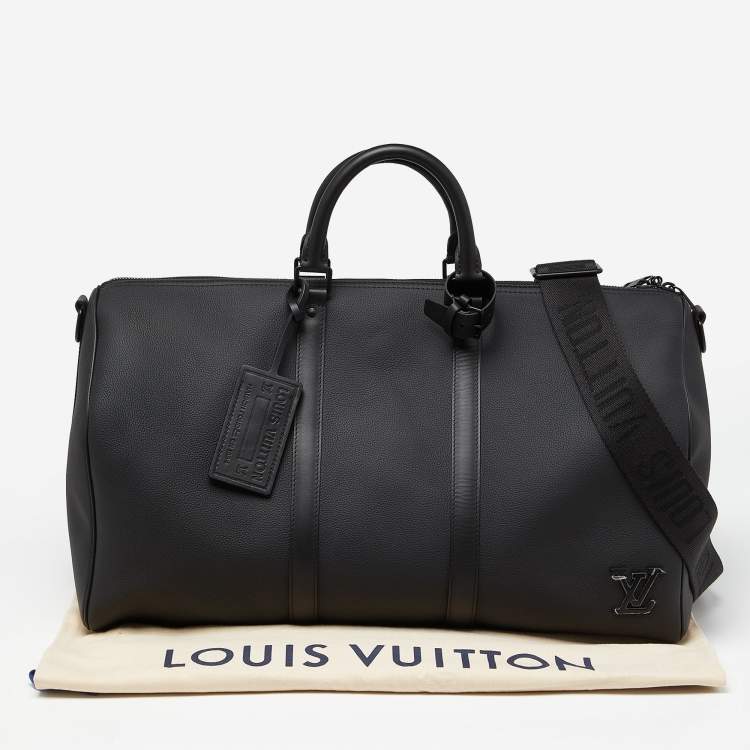 Pre Owned Louis Vuitton Black Aerogram Leather Keepall Bandoulière 50 Bag