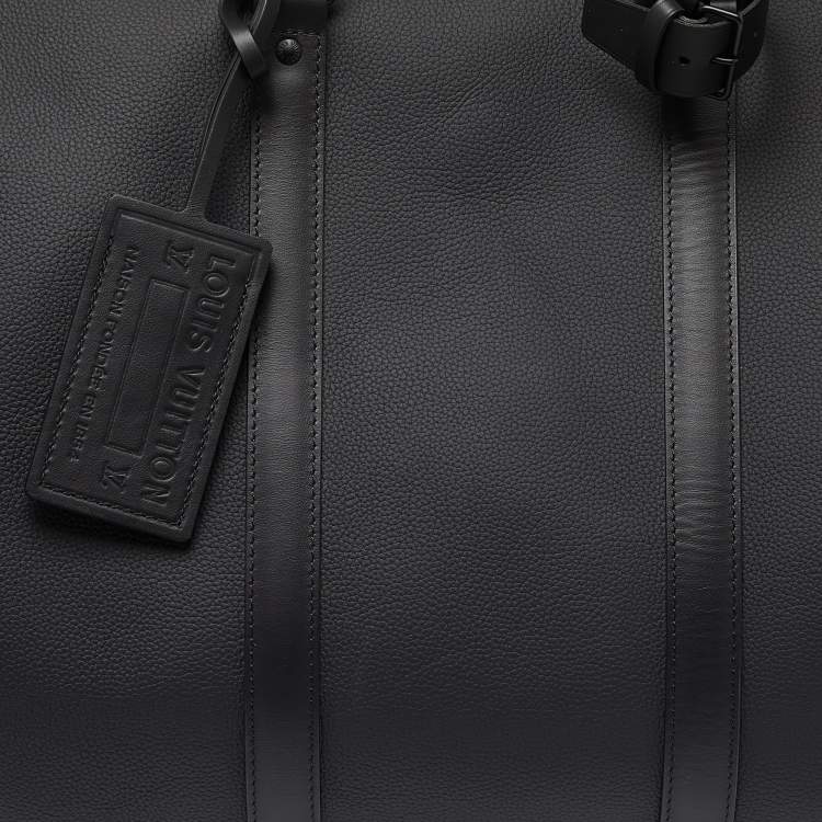 Pre Owned Louis Vuitton Black Aerogram Leather Keepall Bandoulière 50 Bag