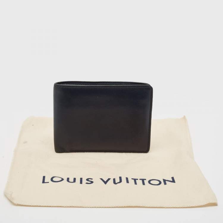 Pre Owned Louis Vuitton Navy Blue Leather Bifold Wallet