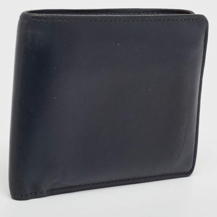 Pre Owned Louis Vuitton Navy Blue Leather Bifold Wallet