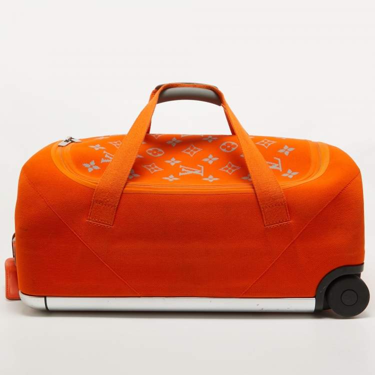 Pre Owned Louis Vuitton Orange Monogram Knit Horizon Soft Duffle 55 Rolling Luggage
