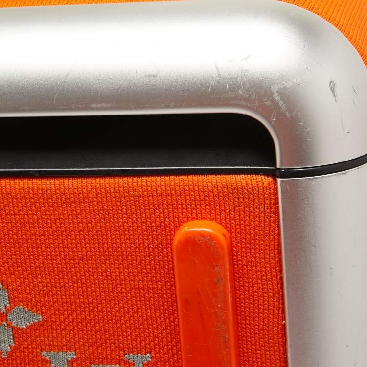 Pre Owned Louis Vuitton Orange Monogram Knit Horizon Soft Duffle 55 Rolling Luggage