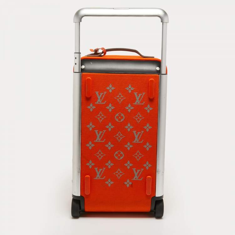 Pre Owned Louis Vuitton Orange Monogram Knit Horizon Soft Duffle 55 Rolling Luggage
