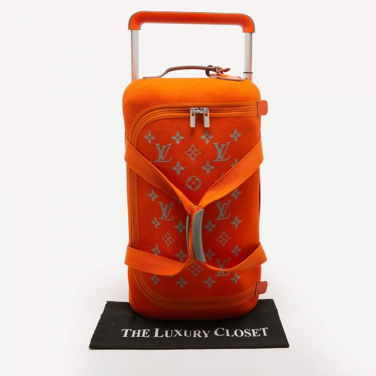 Pre Owned Louis Vuitton Orange Monogram Knit Horizon Soft Duffle 55 Rolling Luggage