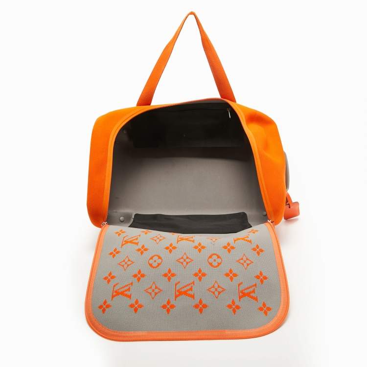 Pre Owned Louis Vuitton Orange Monogram Knit Horizon Soft Duffle 55 Rolling Luggage