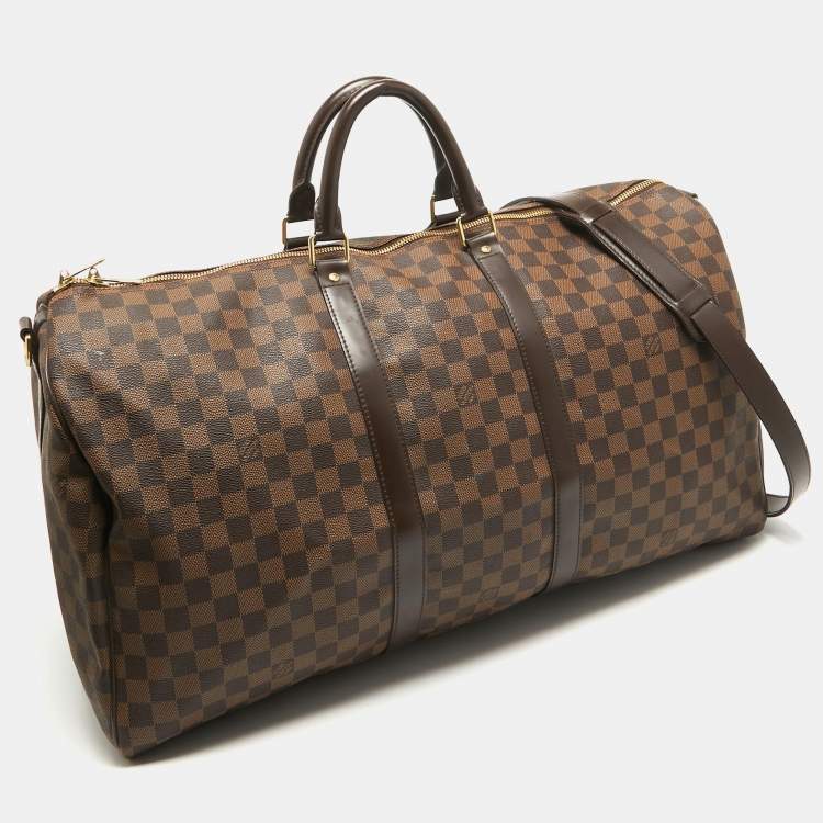 Pre Owned Louis Vuitton Damier Ebene Canvas Keepall Bandouliere 55 Bag