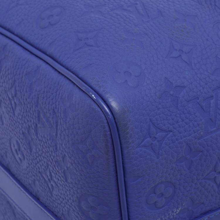 Pre Owned Louis Vuitton Racing Blue Monogram Empreinte Leather Keepall Bandoulière 50 