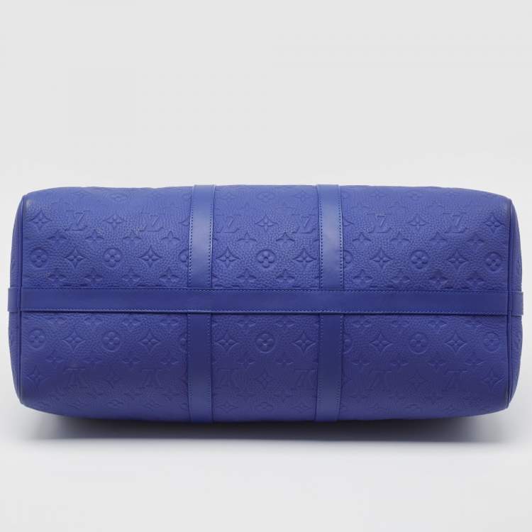 Pre Owned Louis Vuitton Racing Blue Monogram Empreinte Leather Keepall Bandoulière 50 