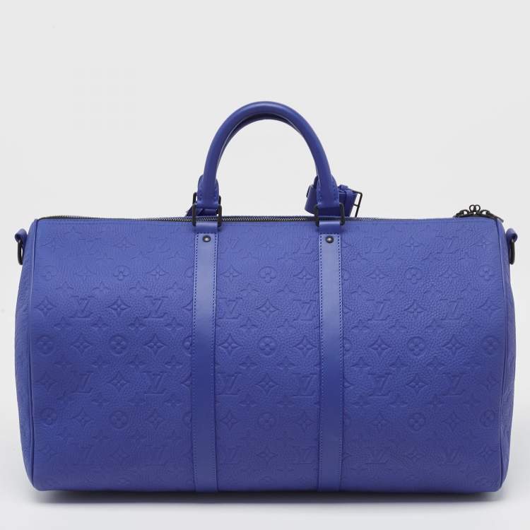 Pre Owned Louis Vuitton Racing Blue Monogram Empreinte Leather Keepall Bandoulière 50 