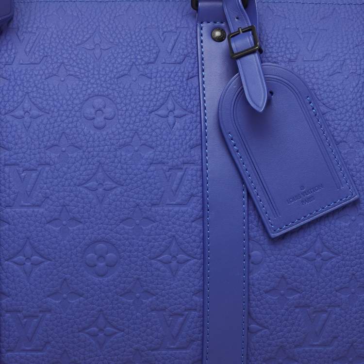 Pre Owned Louis Vuitton Racing Blue Monogram Empreinte Leather Keepall Bandoulière 50 